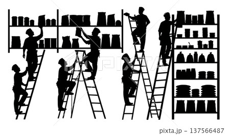 Black Solid Bakers on Ladders Set of Six on White Background Black Solid Bakers on Ladders Set of Six on White Background 137566487