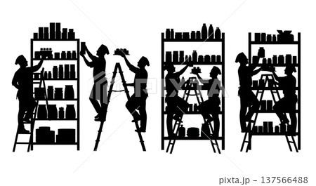 Black Solid Bakers on Ladders Set of Six on White Background Black Solid Bakers on Ladders Set of Six on White Background 137566488