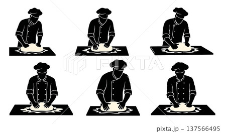 Black Solid Bakers Kneading Dough Set of Six on White Background 137566495