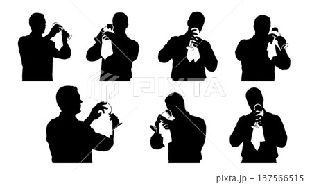 Black Solid Bartenders Taking Orders Set of Six on White Background 137566515
