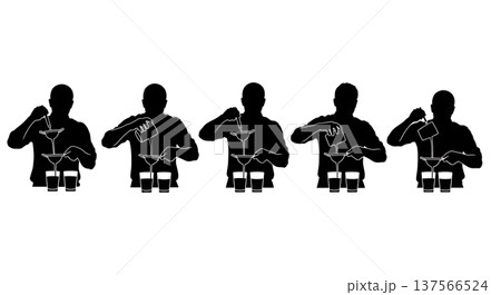 Black Solid Bartenders Split Pouring Drinks Set of Six on White Background Black Solid Bartenders Split Pouring Drinks Set of Six on White Background 137566524