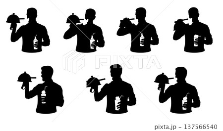 Black Solid Bartenders Smoking Cocktails Set of Six on White Background 137566540