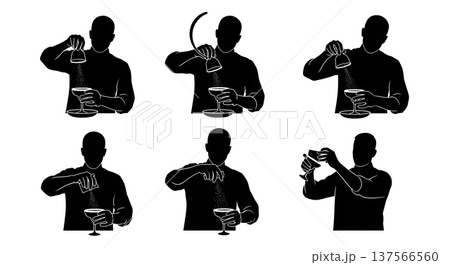 Black Solid Bartenders Rimming Glasses Set of Six on White Background 137566560