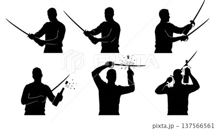 Black Solid Bartenders Sabering Champagne Set of Six on White Background 137566561