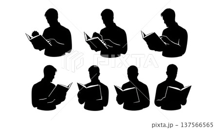 Black Solid Bartenders Reading Recipe Books Set of Six on White Background Black Solid Bartenders Reading Recipe Books Set of Six on White Background 137566565