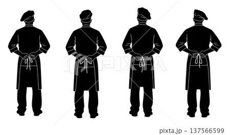 Black Solid Bakers Tying Aprons Set of Six on White Background 137566599