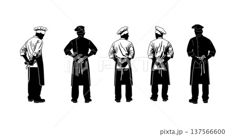 Black Solid Bakers Tying Aprons Set of Six on White Background 137566600