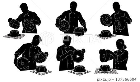 Black Solid Bakers Unmolding Cakes Set of Six on White Background 137566604