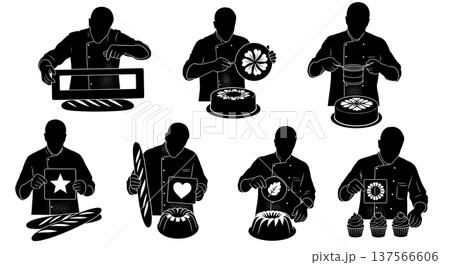 Black Solid Bakers Using Stencils Set of Six on White Background Black Solid Bakers Using Stencils Set of Six on White Background 137566606