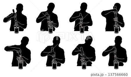 Black Solid Bartenders Muddling Ingredients Set of Six on White Background Black Solid Bartenders Muddling Ingredients Set of Six on White Background 137566660