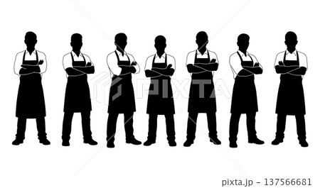 Black Solid Baristas Arms Crossed Silhouettes Set of Six on White Background 137566681