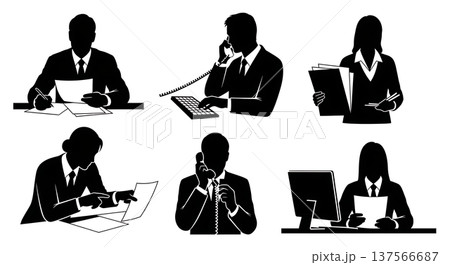 Black Solid Banking Support Staff Silhouettes Set of Six Black Solid Banking Support Staff Silhouettes Set of Six 137566687