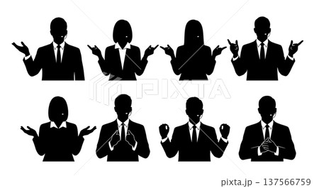 Black Solid Bilingual Support Agents Silhouettes Set of Six 137566759