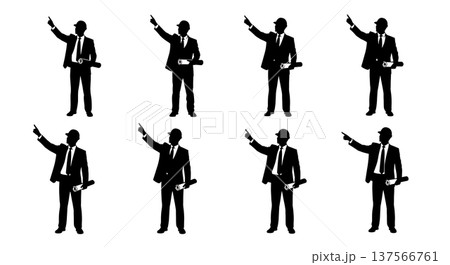 Black Solid Billboard Sales Agents Pointing Up Set of Six on White Background 137566761