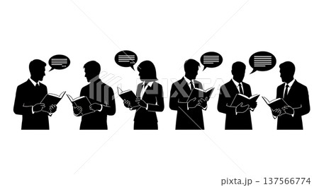 Black Solid Bilingual Agents with Reference Books Silhouettes Set of Six on White Background Black Solid Bilingual Agents with Reference Books Silhouettes Set of Six on White Background 137566774