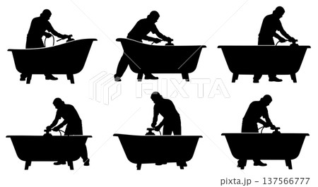 Black Solid Bathtub Showroom Polishers Buffing Set of Six on White Background 137566777