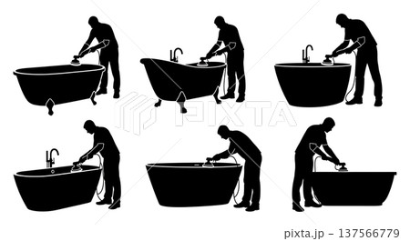 Black Solid Bathtub Showroom Polishers Buffing Set of Six on White Background 137566779