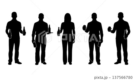 Black Solid Beverage Sales Rep Silhouettes Set of Six 137566780