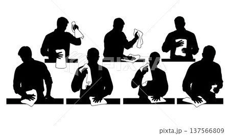 Black Solid Bartenders Wiping Bar Counters Set of Six on White Background 137566809