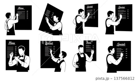 Black Solid Bartenders Writing on Chalkboards Set of Six on White Background 137566812