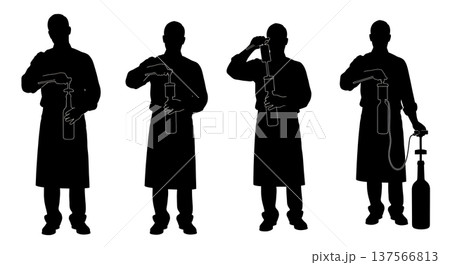 Black Solid Bartenders Using Wine Pumps Set of Six on White Background Black Solid Bartenders Using Wine Pumps Set of Six on White Background 137566813