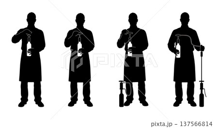 Black Solid Bartenders Using Wine Pumps Set of Six on White Background 137566814