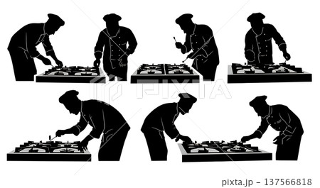 Black Solid Chef Lighting Stove Silhouettes Set of Six 137566818
