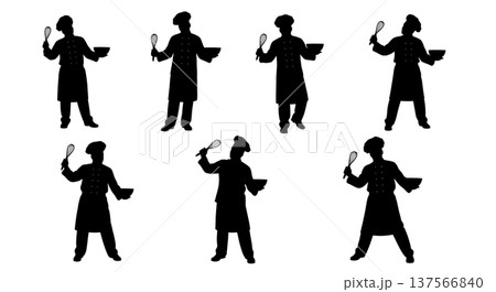 Black Solid Chef Holding Whisk Silhouettes Set of Six Black Solid Chef Holding Whisk Silhouettes Set of Six 137566840
