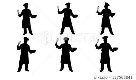 Black Solid Chef Holding Whisk Silhouettes Set of Six Black Solid Chef Holding Whisk Silhouettes Set of Six 137566841