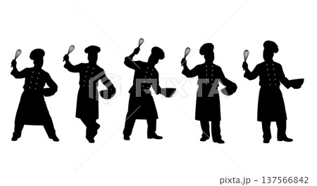 Black Solid Chef Holding Whisk Silhouettes Set of Six Black Solid Chef Holding Whisk Silhouettes Set of Six 137566842