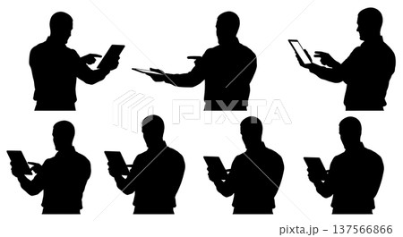 Black Solid Bartenders Using POS Systems Set of Six on White Background 137566866