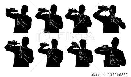 Black Solid Bartenders Using Jiggers Set of Six on White Background 137566885