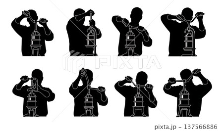 Black Solid Bartenders Using Juice Presses Set of Six on White Background Black Solid Bartenders Using Juice Presses Set of Six on White Background 137566886