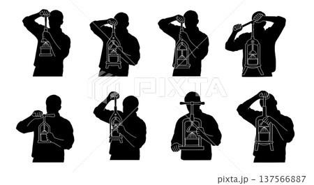 Black Solid Bartenders Using Juice Presses Set of Six on White Background 137566887