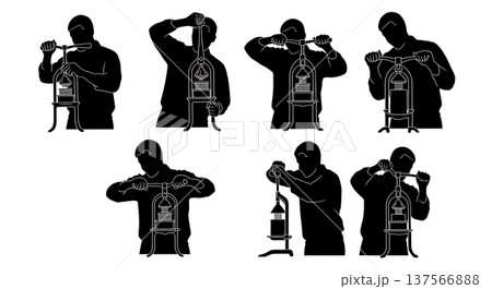 Black Solid Bartenders Using Juice Presses Set of Six on White Background Black Solid Bartenders Using Juice Presses Set of Six on White Background 137566888