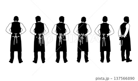 Black Solid Bartenders Tying Aprons Set of Six on White Background 137566890