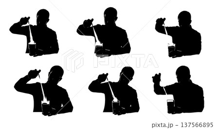 Black Solid Bartenders Using Atomizers Set of Six on White Background 137566895