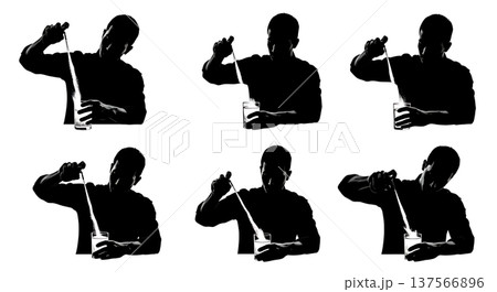 Black Solid Bartenders Using Atomizers Set of Six on White Background 137566896