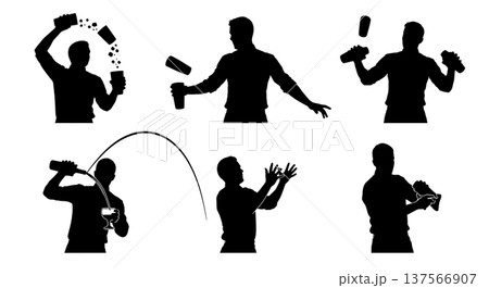 Black Solid Bartenders Rolling Ice Set of Six on White Background Black Solid Bartenders Rolling Ice Set of Six on White Background 137566907