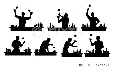 Black Solid Bartenders Tossing Coasters Set of Six on White Background 137566911