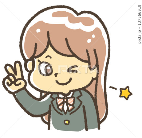 片手でピースサインをするブレザーの女子学生 片手でピースサインをするブレザーの女子学生 137566919