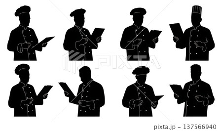 Black Solid Chef Holding Menu Silhouettes Set of Six Black Solid Chef Holding Menu Silhouettes Set of Six 137566940