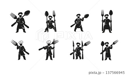 Black Solid Chef Giant Cutlery Silhouettes Set of Six 137566945