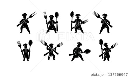 Black Solid Chef Giant Cutlery Silhouettes Set of Six Black Solid Chef Giant Cutlery Silhouettes Set of Six 137566947