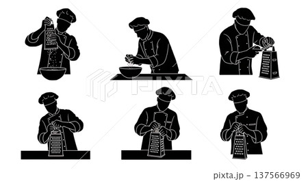 Black Solid Chef Grating Cheese Silhouettes Set of Six Black Solid Chef Grating Cheese Silhouettes Set of Six 137566969