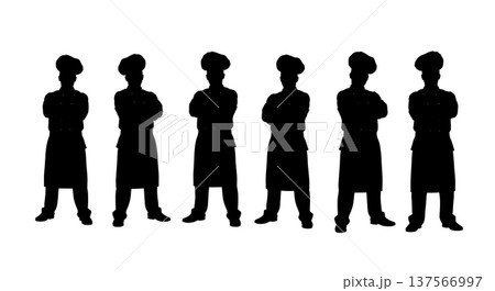 Black Solid Chef Crossed Arms Silhouettes Set of Six 137566997