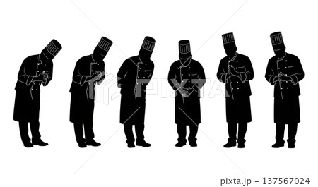 Black Solid Chef Bowing Silhouettes Set of Six 137567024