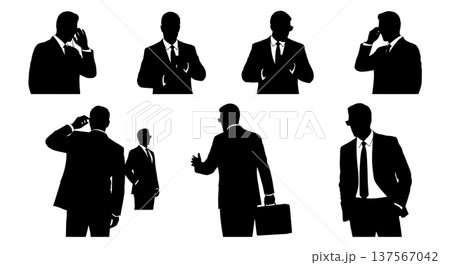 Black Solid Agents Checking Reflection Silhouettes Set of Six 137567042