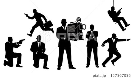 Black Solid Agents Carrying Projector Silhouettes Set of Six Black Solid Agents Carrying Projector Silhouettes Set of Six 137567056