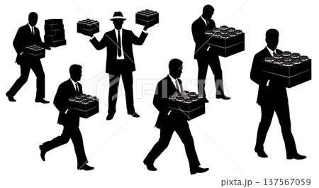 Black Solid Agents Carrying Donuts Silhouettes Set of Six Black Solid Agents Carrying Donuts Silhouettes Set of Six 137567059